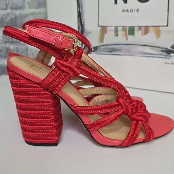 CAbi Tip Toe Red Rope Strappy Block Heel Ankle Strap Sandals Size 7 Style 6012 - Picture 4 of 13